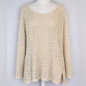 Jacque & KoKo Women’s 18/20 Plus Crochet Sweater Cream Open Knit Boho Vintage